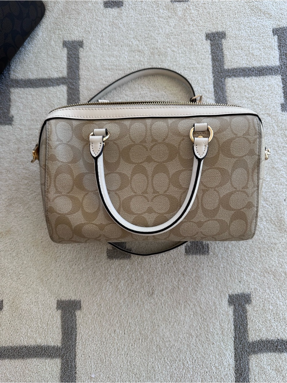 Coach Beige Signature Satchel with Chalk Trim - Picture 6 of 11